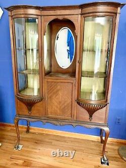 Gorgeous Victorian Cabinet With Rounded Glass Doors And Mirror