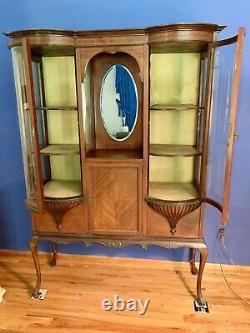 Gorgeous Victorian Cabinet With Rounded Glass Doors And Mirror