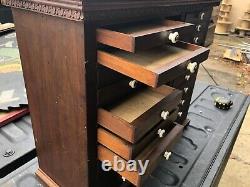 Gorgeous c1880 jewelers cabinet Mahogany porcelain pulls 27.5 w x 24 h x 11.25