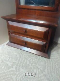 Great Vtg Miniature Wood Cabinet 2 Drawers Mirror 50's Fine USA 27T 12L 7D