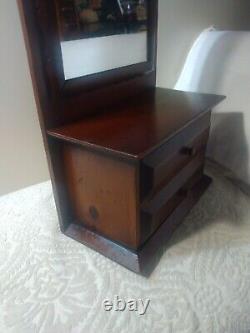 Great Vtg Miniature Wood Cabinet 2 Drawers Mirror 50's Fine USA 27T 12L 7D