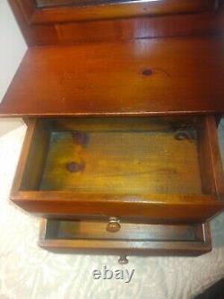 Great Vtg Miniature Wood Cabinet 2 Drawers Mirror 50's Fine USA 27T 12L 7D