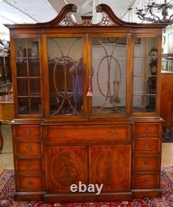 Grosfeld House Flame Mahogany Inlaid China Cabinet Bookcase Breakfront