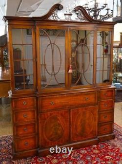 Grosfeld House Flame Mahogany Inlaid China Cabinet Bookcase Breakfront
