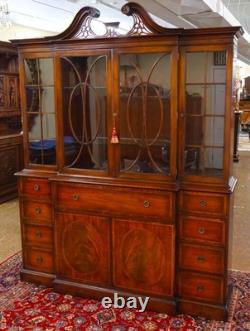 Grosfeld House Flame Mahogany Inlaid China Cabinet Bookcase Breakfront