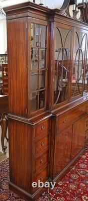 Grosfeld House Flame Mahogany Inlaid China Cabinet Bookcase Breakfront