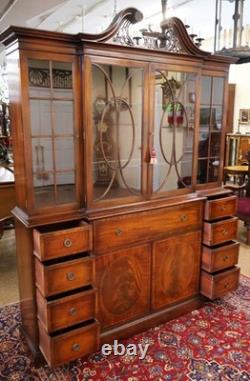 Grosfeld House Flame Mahogany Inlaid China Cabinet Bookcase Breakfront