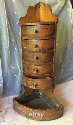 HANDCRAFTED SMALL WOOD CABINET APOTHECARY 5 SMALL DRAWERS corner KITCHEN DECOR