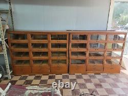 HEAVY 2 PC Oak Clothing Hardware Store Cabinet Glass Front Doors Drawer Section