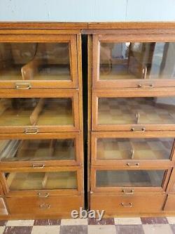 HEAVY 2 PC Oak Clothing Hardware Store Cabinet Glass Front Doors Drawer Section