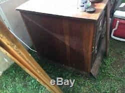 HEAVY c1900 antique oak seed cabinet counter 10 10 x 30.5 x 30 Rochester NH