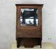 Hand Carved Oak Kitchen Apothecary Wall Cabinet Beveled Glass Mirror 50s