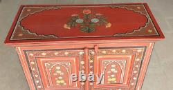 Handmade wooden bedside cabinet painted embossed painting 3 drawer almirah