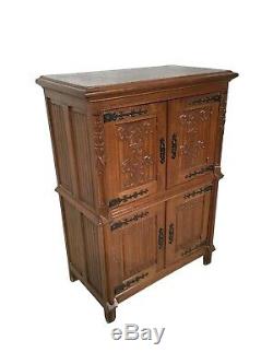 Handsome Antique Gothic Storage Cabinet, Oak, 1930's