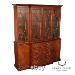 Henkel Harris Georgian Style Inlaid Mahogany Breakfront Bookcase