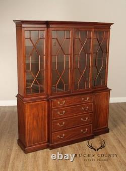 Henkel Harris Georgian Style Inlaid Mahogany Breakfront Bookcase