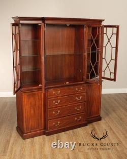 Henkel Harris Georgian Style Inlaid Mahogany Breakfront Bookcase