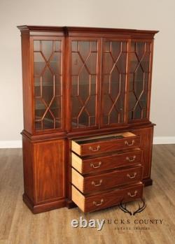 Henkel Harris Georgian Style Inlaid Mahogany Breakfront Bookcase
