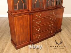 Henkel Harris Georgian Style Inlaid Mahogany Breakfront Bookcase