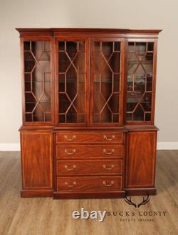 Henkel Harris Georgian Style Inlaid Mahogany Breakfront Bookcase