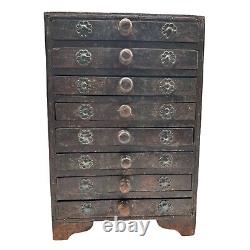 Hindu Asian 8 Drawer Wooden Metal Handmade Jewelry Spice Organizer Cabinet