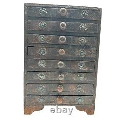 Hindu Asian 8 Drawer Wooden Metal Handmade Jewelry Spice Organizer Cabinet