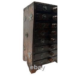 Hindu Asian 8 Drawer Wooden Metal Handmade Jewelry Spice Organizer Cabinet