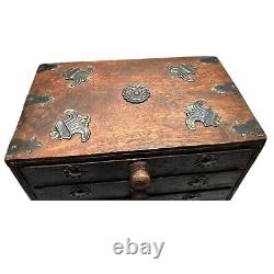 Hindu Asian 8 Drawer Wooden Metal Handmade Jewelry Spice Organizer Cabinet