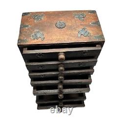 Hindu Asian 8 Drawer Wooden Metal Handmade Jewelry Spice Organizer Cabinet