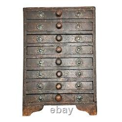 Hindu Asian 8 Drawer Wooden Metal Handmade Jewelry Spice Organizer Cabinet