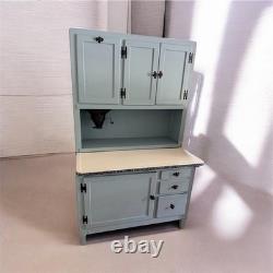 Hoosier Cabinet Vintage Antique Blue / Gray Wood Baking Station Flour Sifter