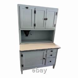 Hoosier Cabinet Vintage Antique Blue / Gray Wood Baking Station Flour Sifter
