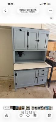 Hoosier Cabinet Vintage Antique Blue / Gray Wood Baking Station Flour Sifter