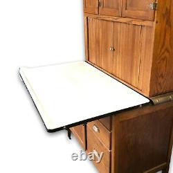 Hoosier Kitchen Cabinet Antique Golden Oak Sliding Porcelain Counter Top