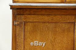 Hoosier Oak Antique Kitchen Pantry Cupboard, Zinc Top, Stained Glass Doors