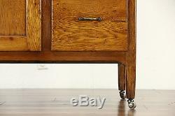 Hoosier Oak Antique Kitchen Pantry Cupboard, Zinc Top, Stained Glass Doors