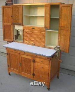 Hoosier SELLERS Oak Kitchen Cabinet w Flour Bin, 7 Pc. Glassware Set