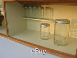 Hoosier SELLERS Oak Kitchen Cabinet w Flour Bin, 7 Pc. Glassware Set