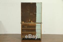 Hoosier Signed Oak Antique Kitchen Pantry Cabinet, Zinc Top, Etched Glass #32398
