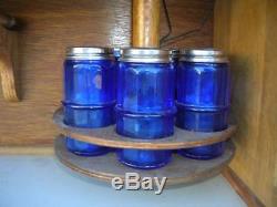 Hoosier Style SELLERS Cabinet w Flour Bin, Purple Slag Glass Doors, Spice Jars