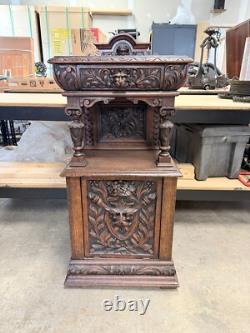 Horner Quartersawn Carved Oak Griffin Cabinet