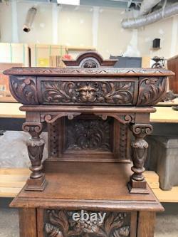 Horner Quartersawn Carved Oak Griffin Cabinet