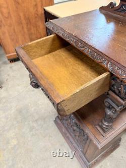 Horner Quartersawn Carved Oak Griffin Cabinet