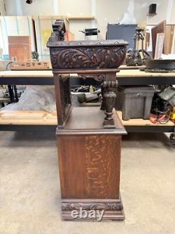 Horner Quartersawn Carved Oak Griffin Cabinet
