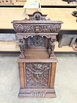 Horner Quartersawn Carved Oak Griffin Cabinet