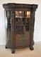Horner Style Oak Curved Glass China Cabinet Curio With Lion Heads