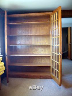 Huge Antique Arts Crafts Golden Oak Curio Cabinet Bookcase Cupboard 64 Pane Door