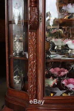 Hunzinger Quartersawn Oak S Curved Glass China Cabinet Cupboard Spiral Columns