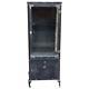 Industrial Brushed Steel And Beveled Glass Apothecary Display Cabinet