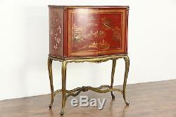 Italian 1930 Antique Bar Cabinet, Chinese Hand Painting, Mosaic Mirror